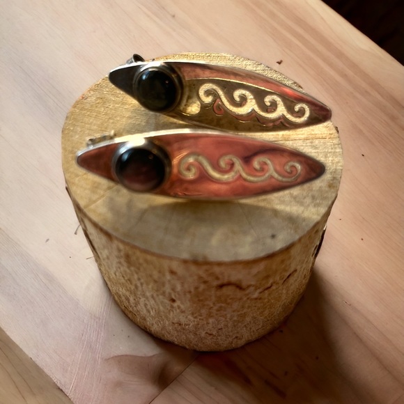 Vintage Sterling Silver Smokey Quartz Signed Post Earrings - Picture 4 of 9